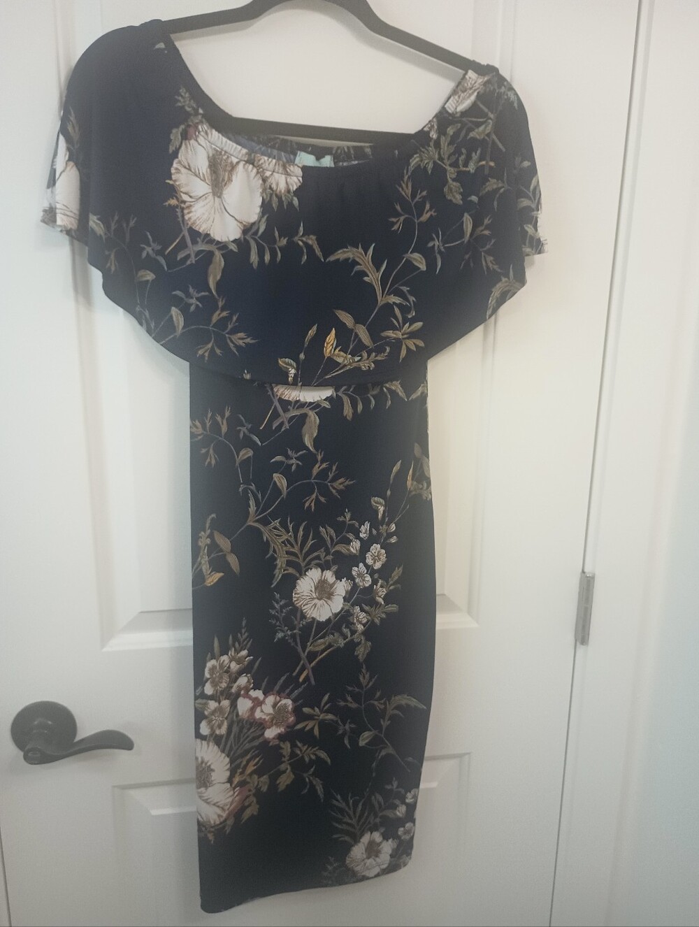 Veronica M Black Floral Off-Shoulder Midi Dress